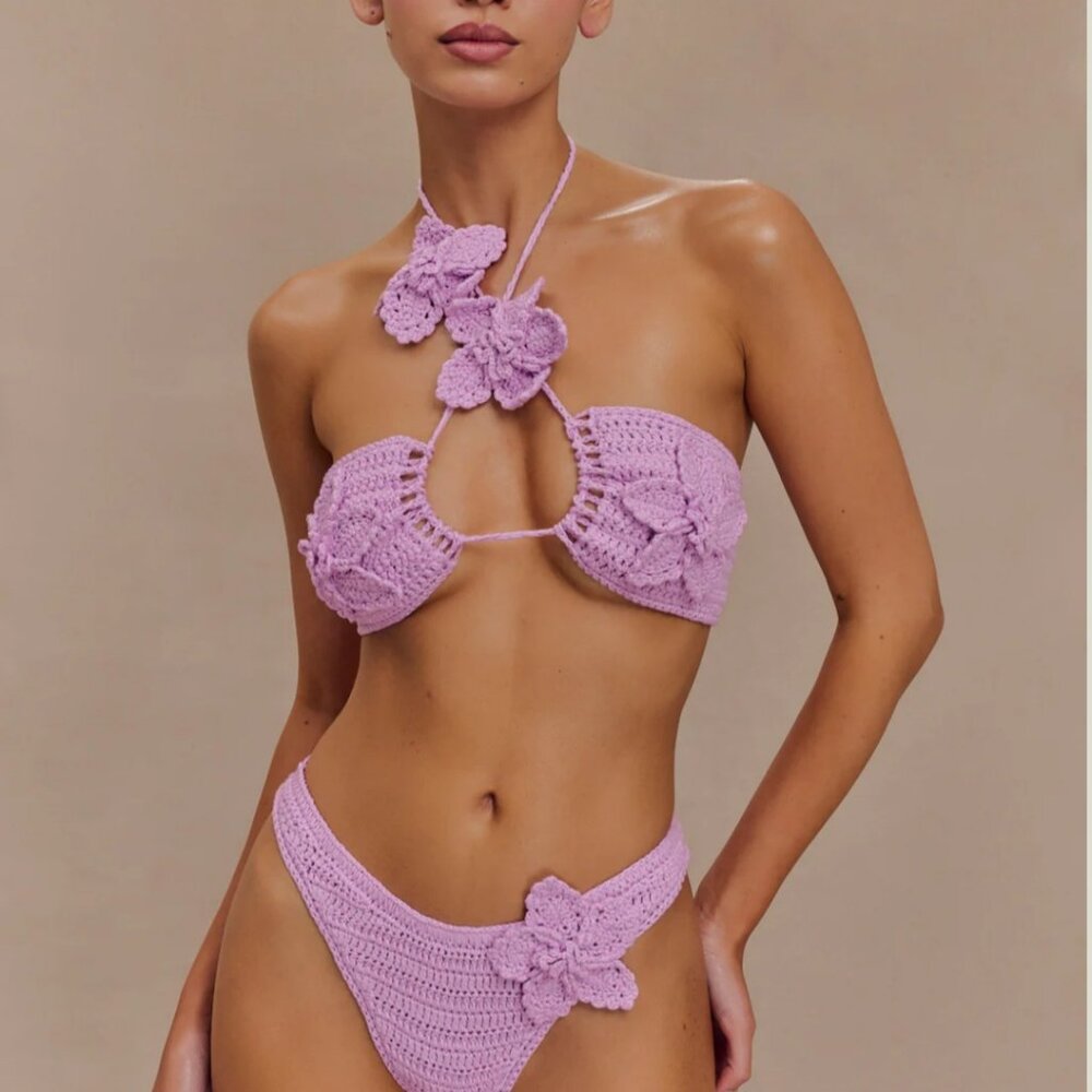 Floral Crochet Bikini Top - Lilac